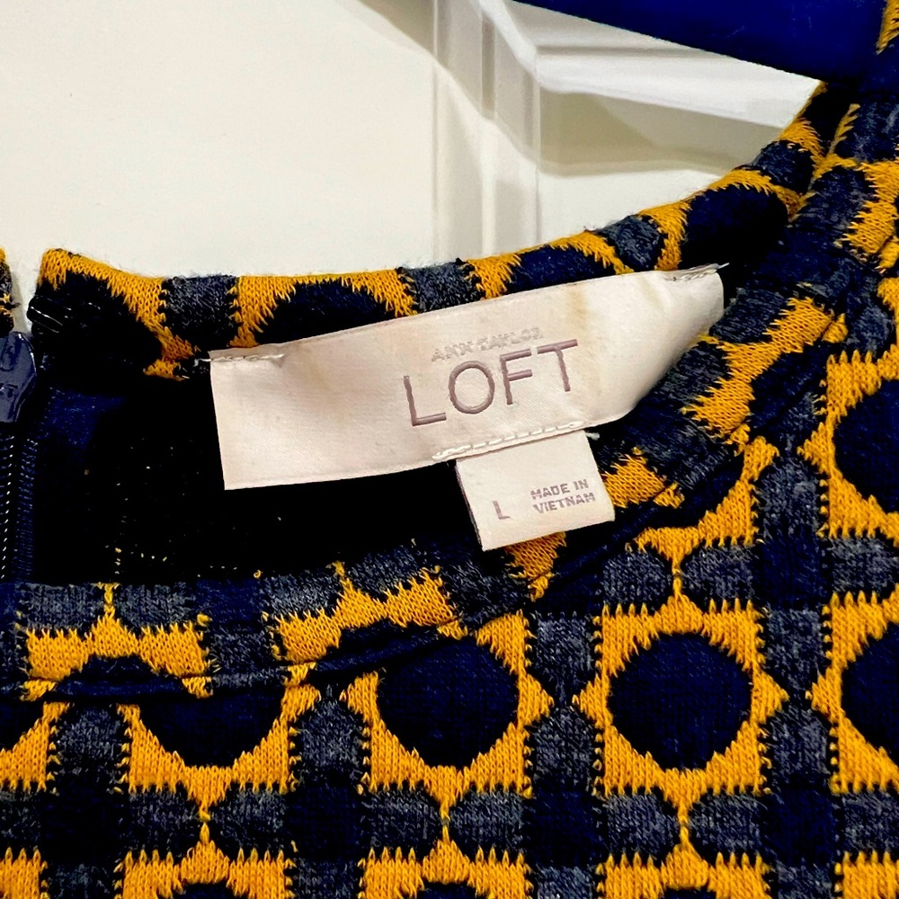 Gold and navy shift dress